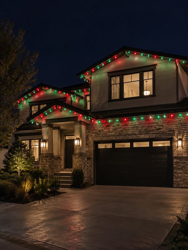 Ranch home with permanent smart lighting: lights on